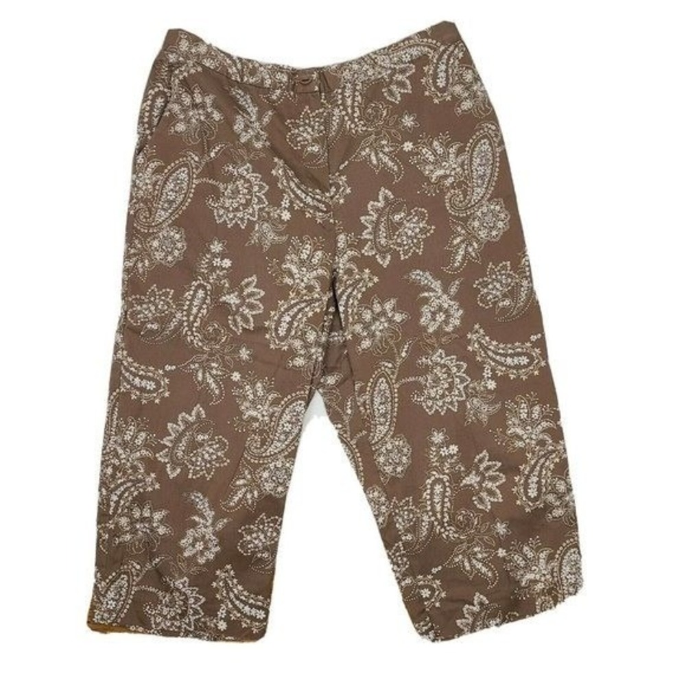 Alfred Dunner Pants Womens Size‎ 18 Brown White Paisley Cropped Stretch Waist